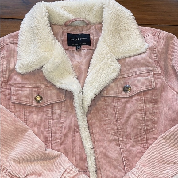 Lucky Brand Pink Corduroy Jacket with Cream Sherpa Collar - Picture 1 of 7